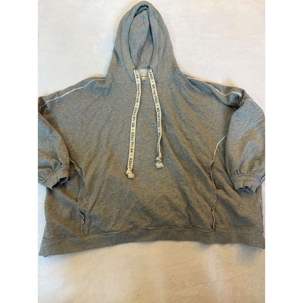 We The Free People Gray Oversized Raw Edge Hoodie Sweatshirt OB2077388 Mens S
